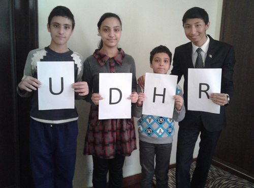 Schoolchildren in India participating in UHRI's UDHR Video Project.